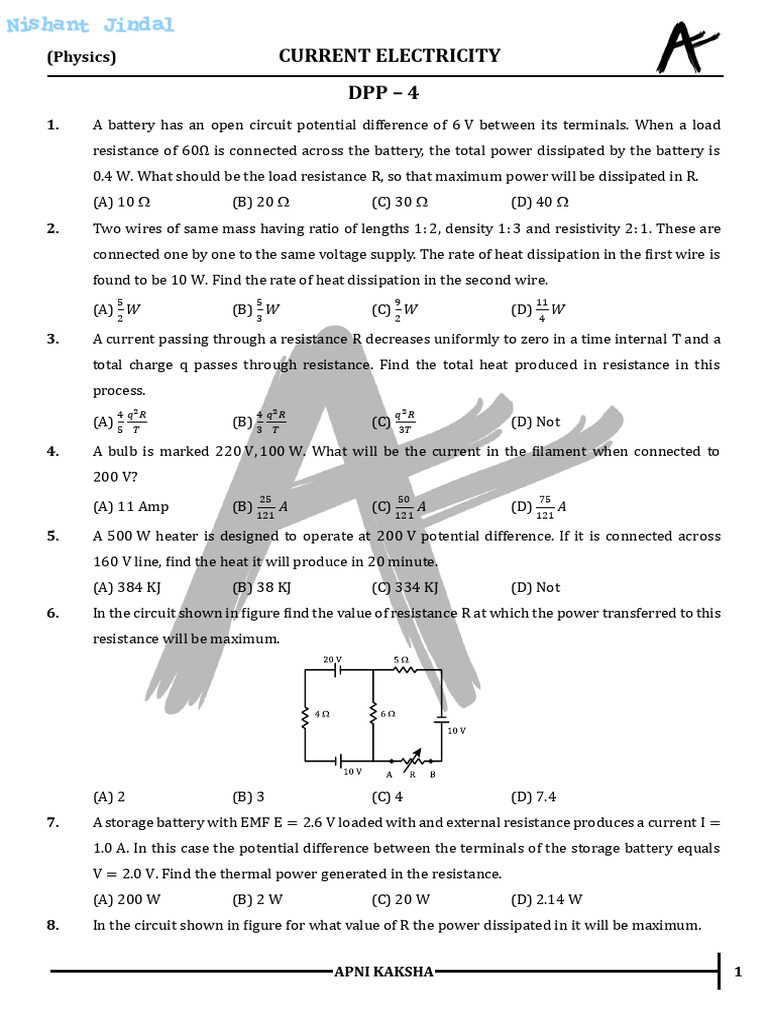 DPP - 04 - Current Electricity NJ - 247 | PDF | Voltage | Incandescent ...
