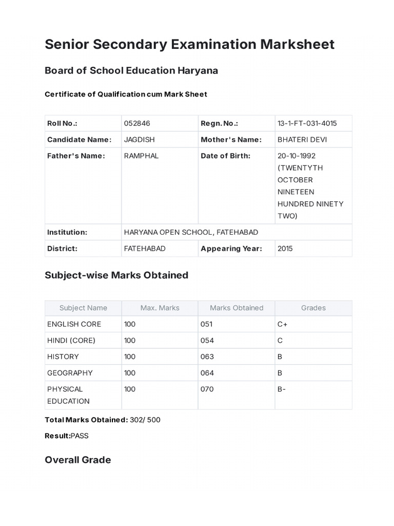 Mark Sheet | PDF