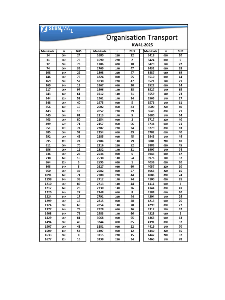 Organisation Transport KW41-2025 SEBN-MA 1 | PDF