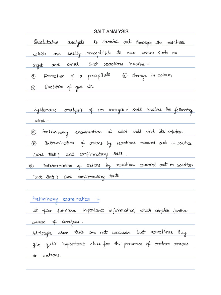 Salt Analysis and Properties Overview | PDF