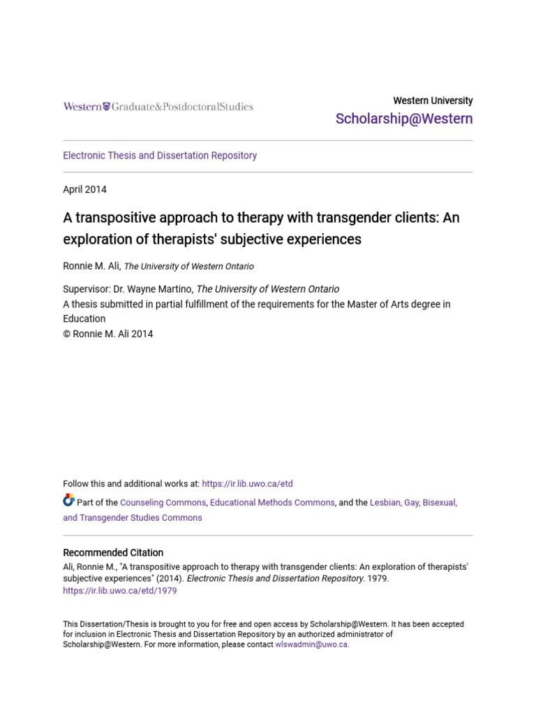 Ali (2014) A Transpositive Approach To Therapy With Transgender Clients ...