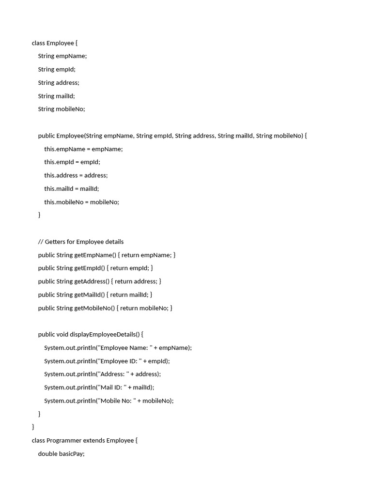 Java Employee Class Structure | PDF | Computer Programming | Software ...