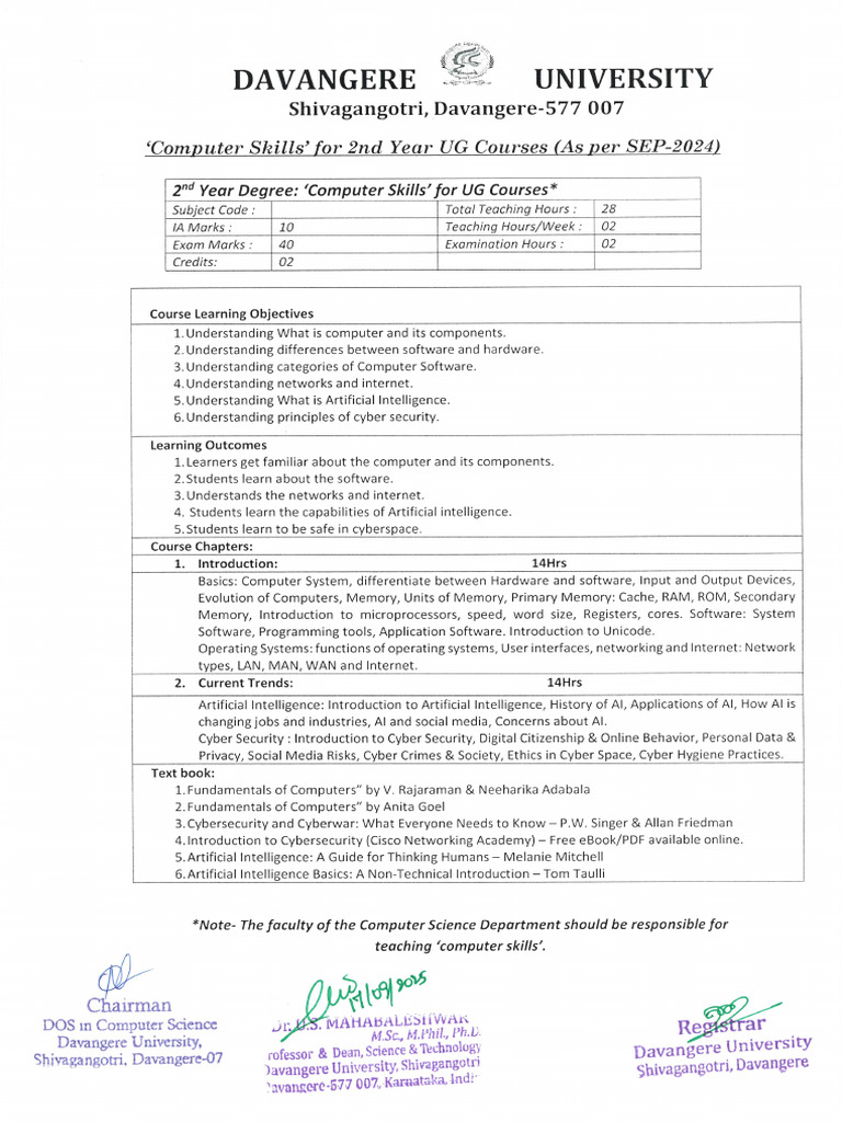 2nd Year Computer Skills Syllabus | PDF