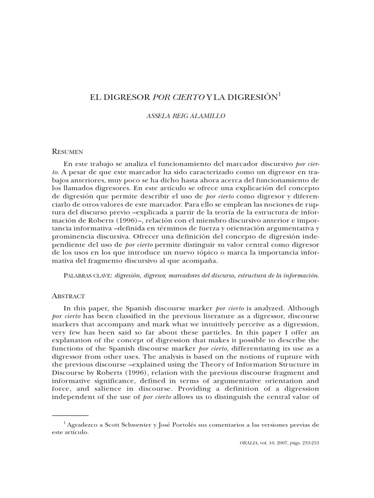 El Digresor Por Cierto y La Digresion | PDF | Información | Lingüística
