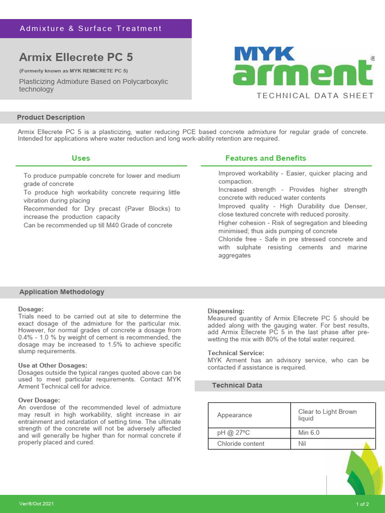Armix Ellecrete PC 5: PCE Concrete Admixture | PDF | Concrete | Materials