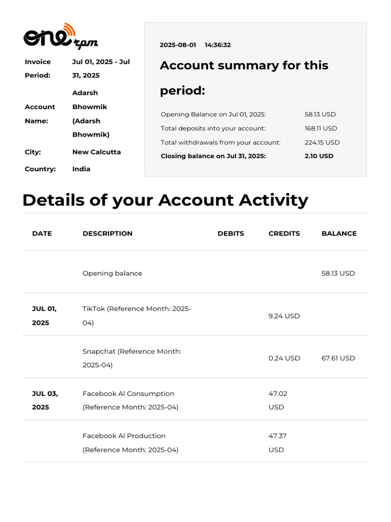 July 2025 Account Invoice Summary | PDF