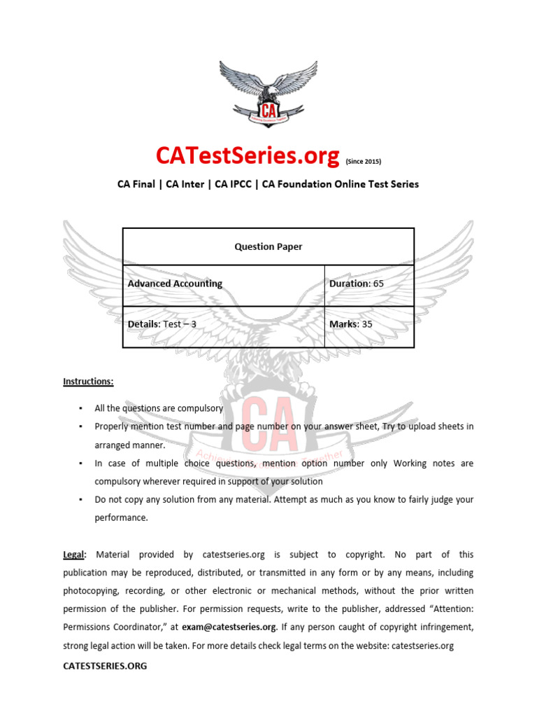 CA Inter Advanced Accounting Test 3 CH 5 6 9 Scheduled May 2023 Test ...