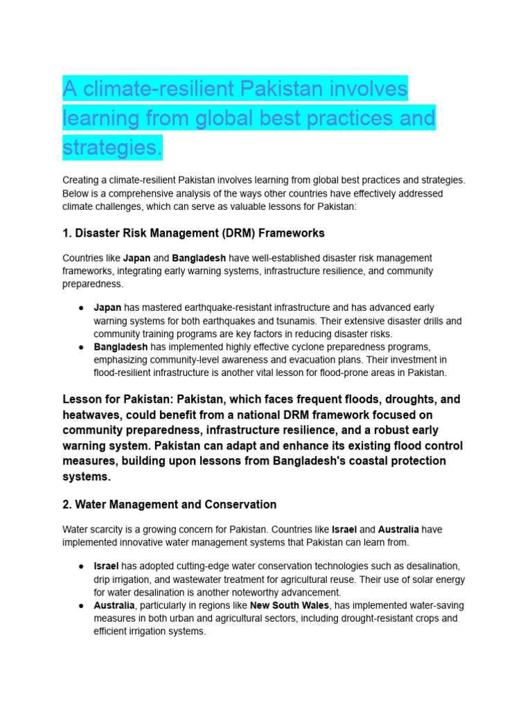 Climate Resilience Strategies for Pakistan | PDF | Climate Change ...