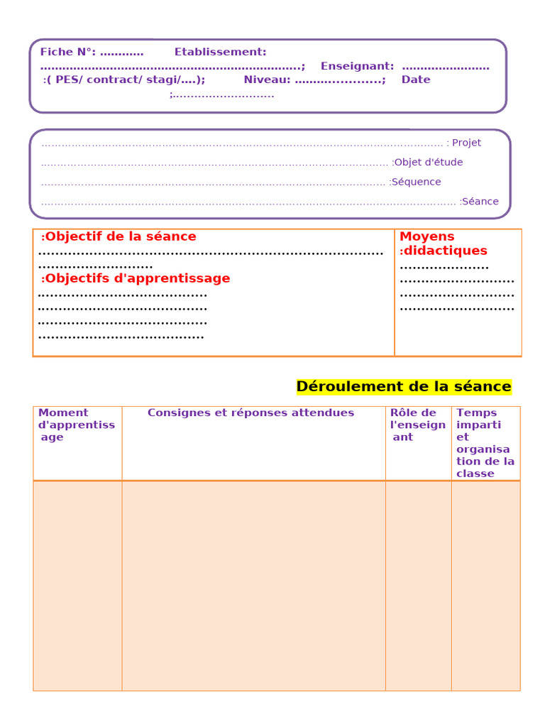 Matrice D'une Fiche Pédagogique - Docx Version 1 | PDF