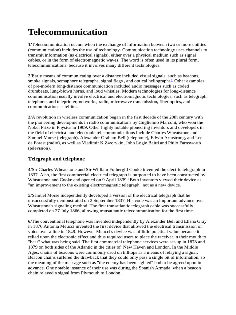 History of Telecommunication Technologies | PDF | Telecommunications ...