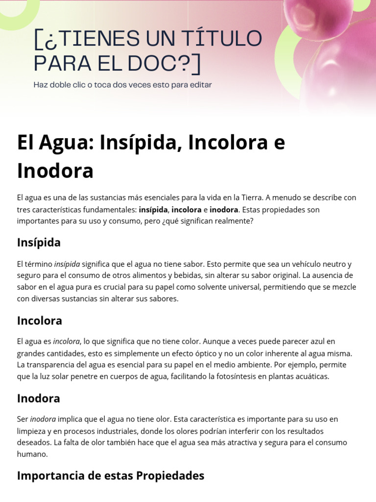 El Agua Insípida, Incolora e Inodora | PDF
