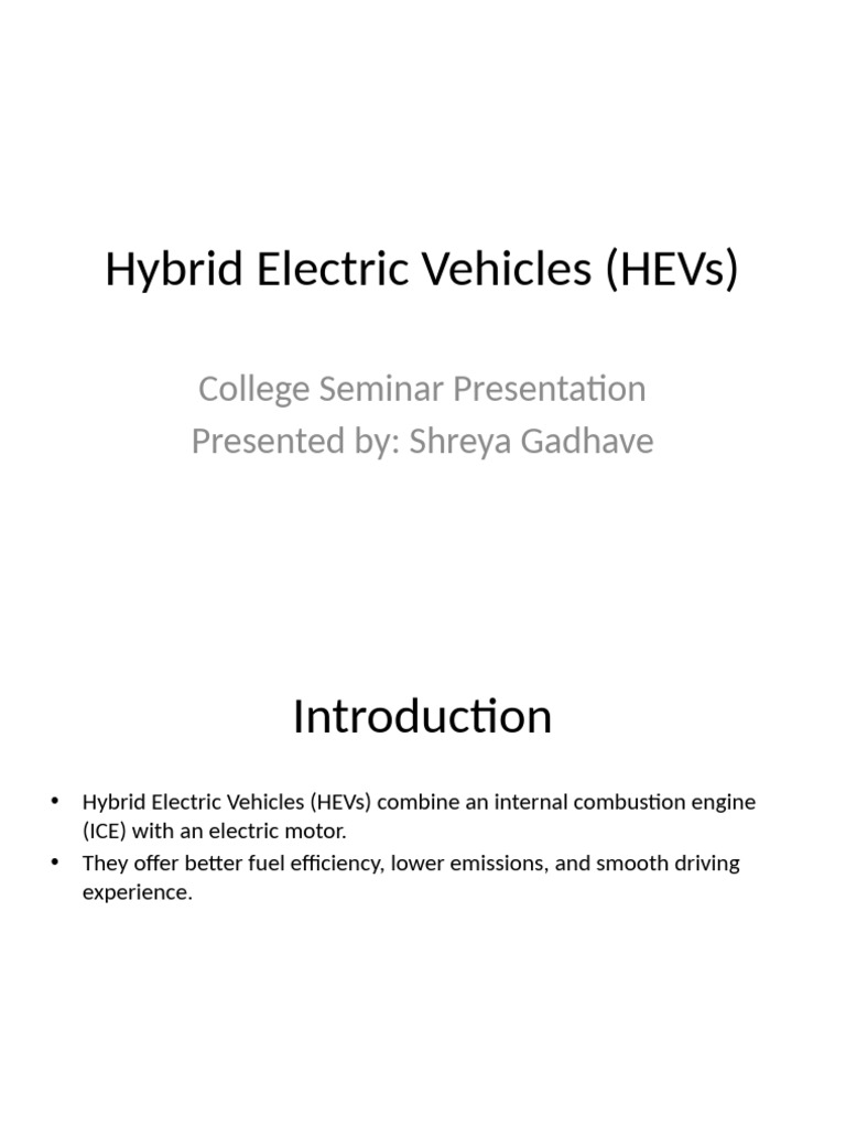 Hybrid Electric Vehicles Seminar Presentation | PDF
