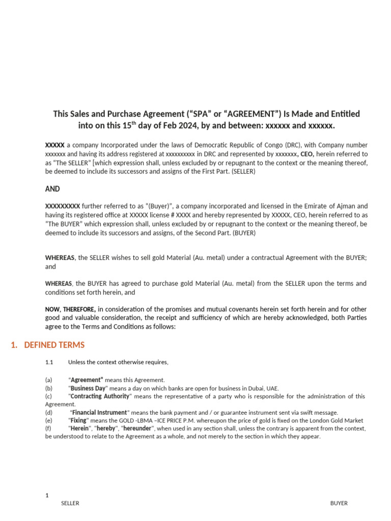 Draft GOLD CIF UAE XXXKG SPOT | PDF | Indemnity