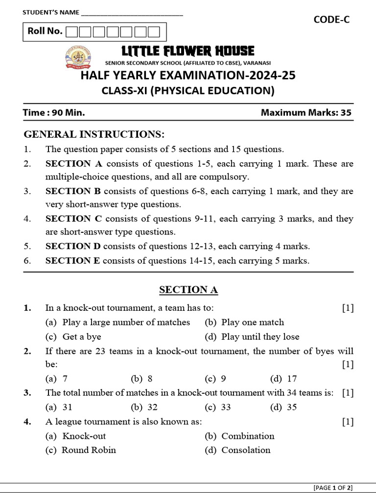 Class XI Physical Education Exam Paper | PDF | Chess Openings | Chess ...