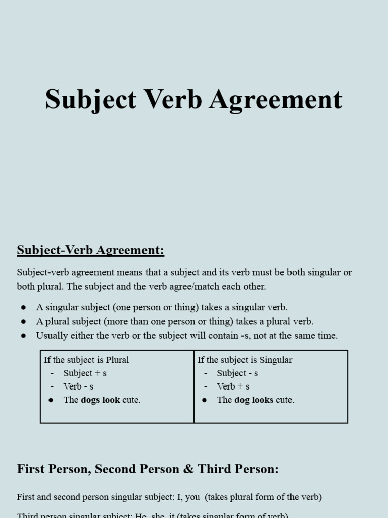 Subject Verb Agreement | PDF | Plural | Grammatical Number