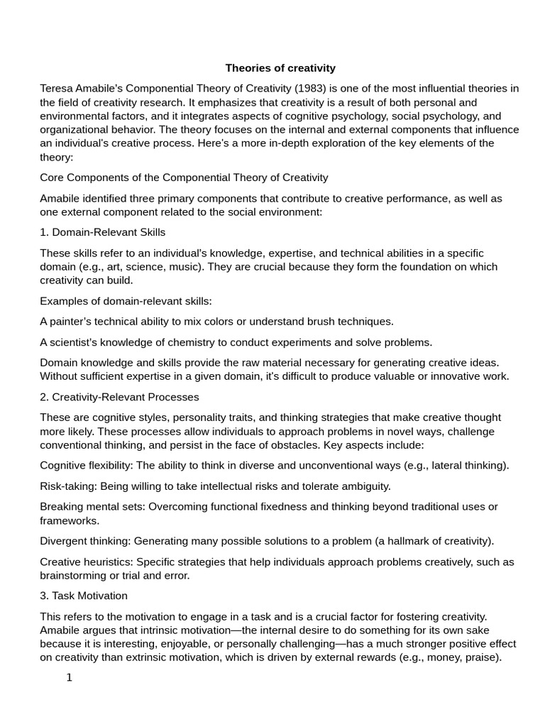 Amabile's Componential Theory of Creativity | PDF | Creativity ...