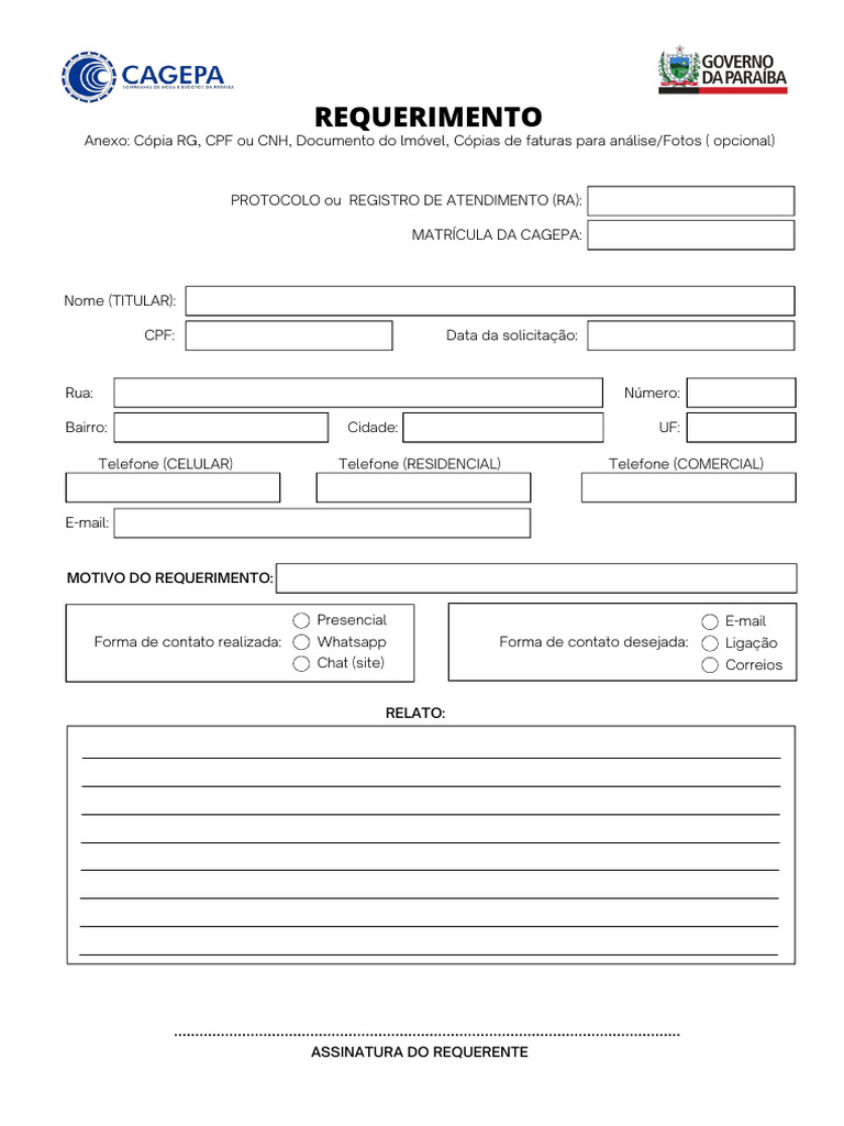 Formulário de Requerimento CAGEPA | PDF