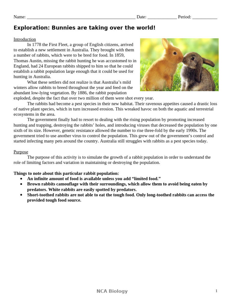 09 Bunny Lab Population Change | PDF | Rabbit | Biology