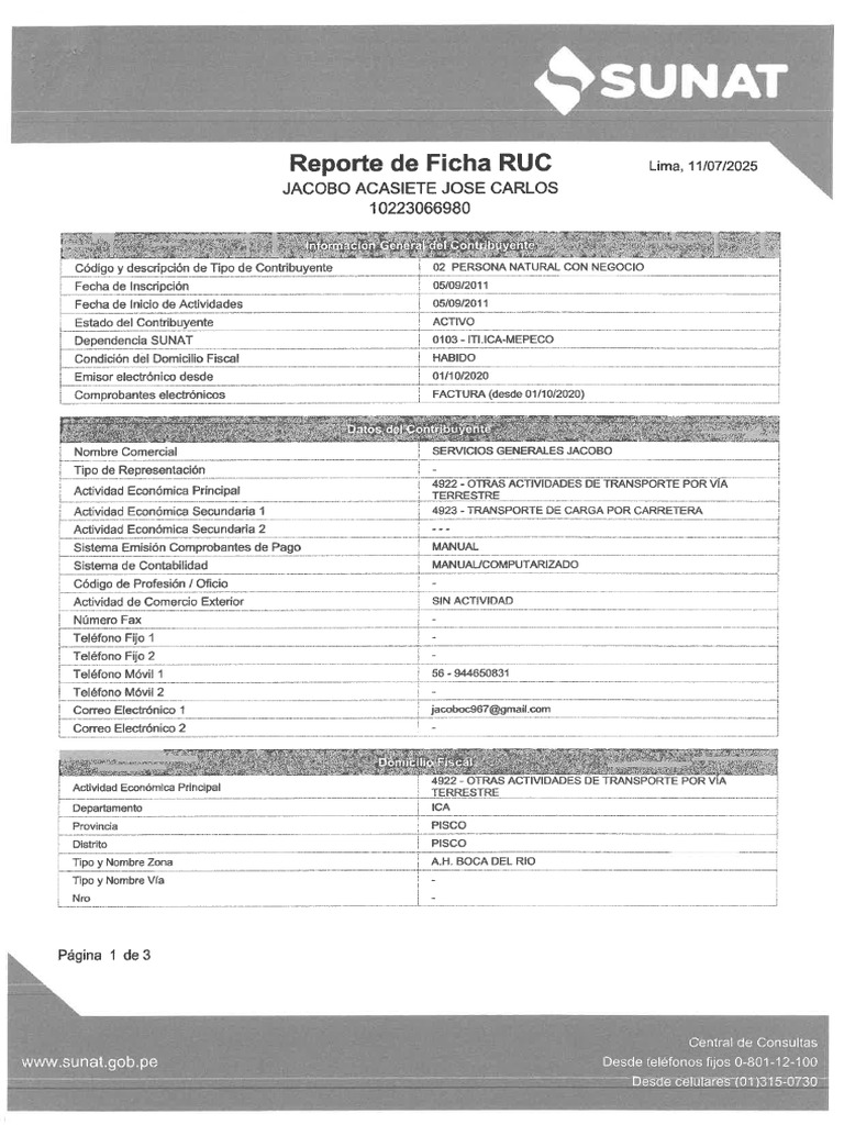 Ficha RUC - Jacobo Acasiete | PDF