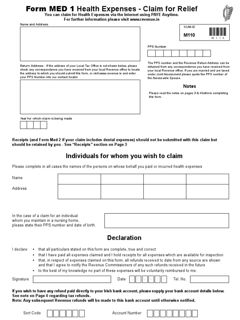 Form MED 1 Health Expenses Claim for Relief A Guide to Claiming Tax