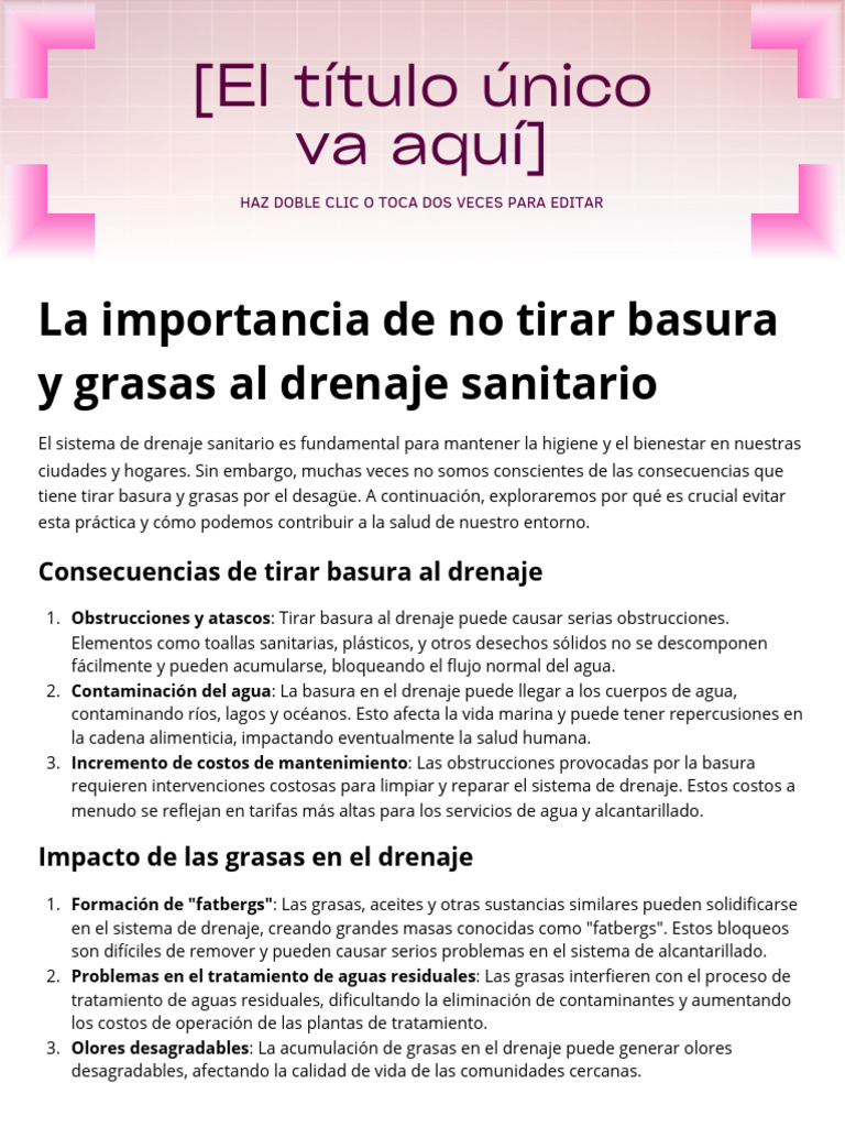 Consecuencias de tirar basura al drenaje | PDF | Residuos | Agua