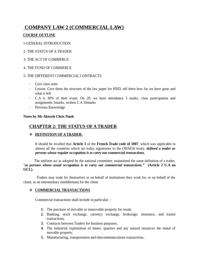 Understanding Trader Status in Commercial Law | PDF | Partnership ...