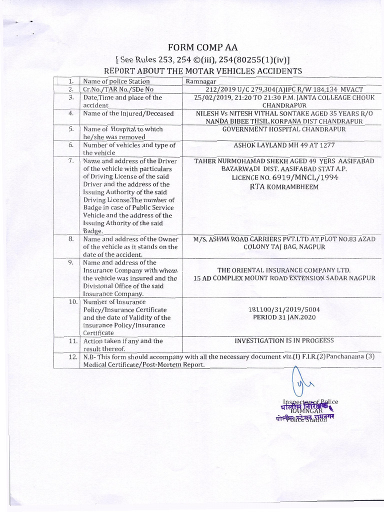 Police Accident Report: Chandrapur 2019 | PDF | Vehicles