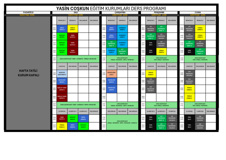 Eşrefpaşa Şube 25-29 Ağustos Ders Programi | PDF