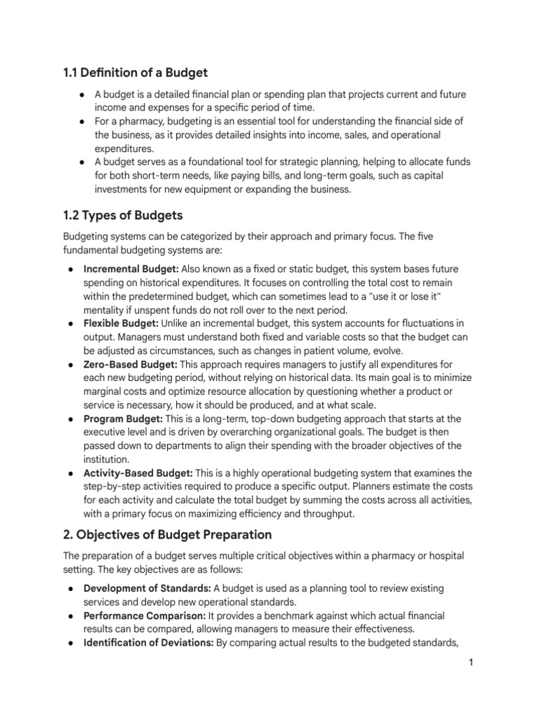 Pharmacy Budgeting: Types & Objectives | PDF | Budget | Expense