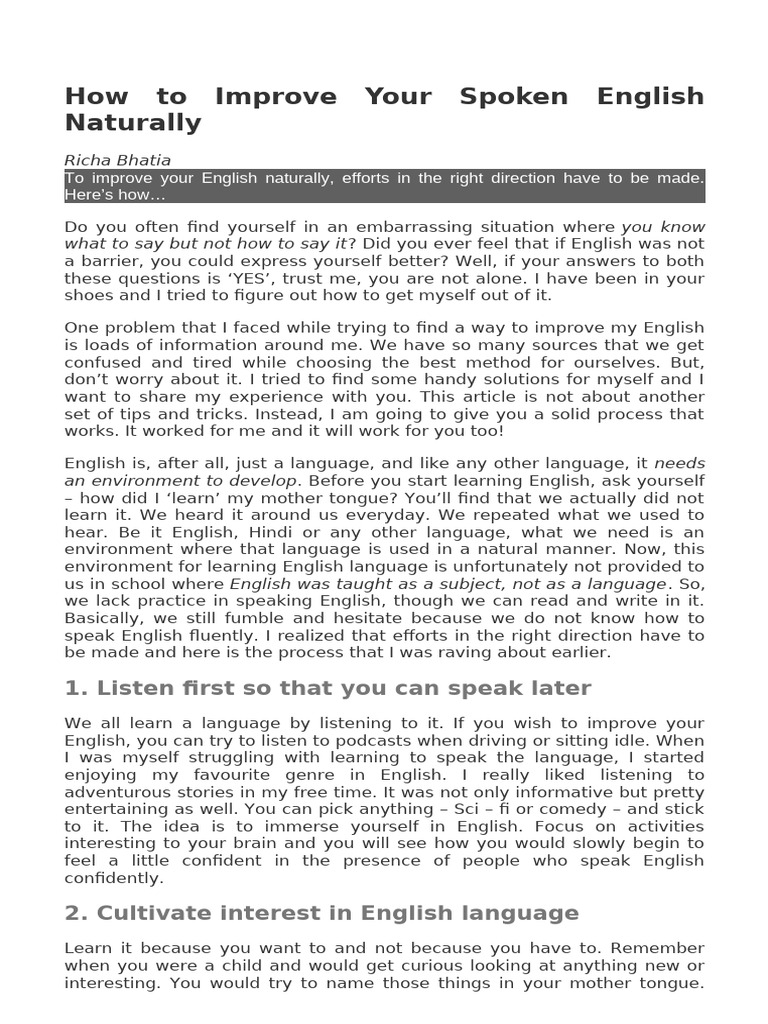 Improve Spoken English Naturally | PDF