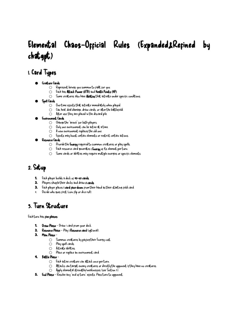Elemental Chaos Game Rules Guide | PDF | Games Of Chance | Playing Cards