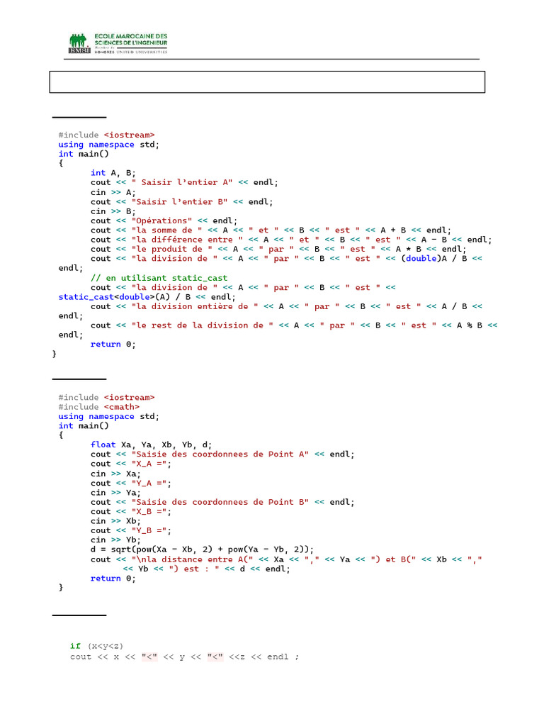 Exemples de C++ : Opérations et Erreurs | PDF | Programmation ...