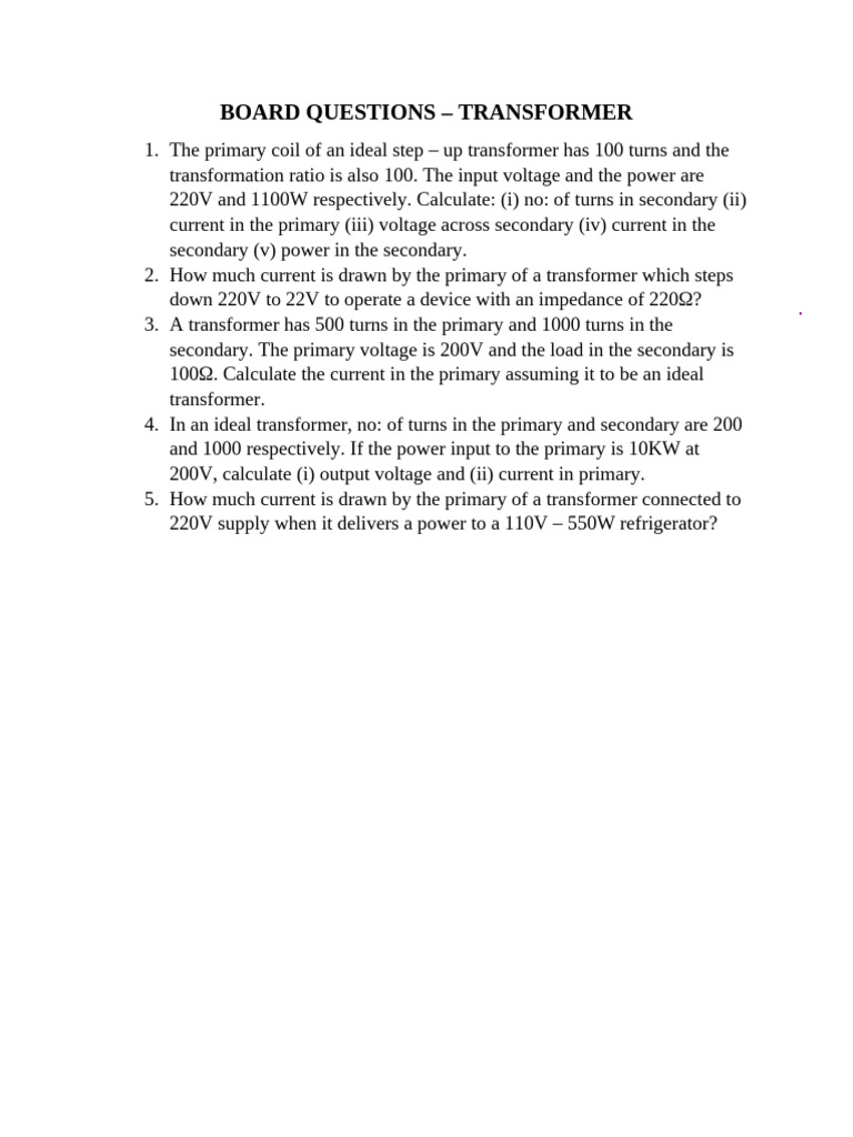 Transformer Calculations and Questions | PDF