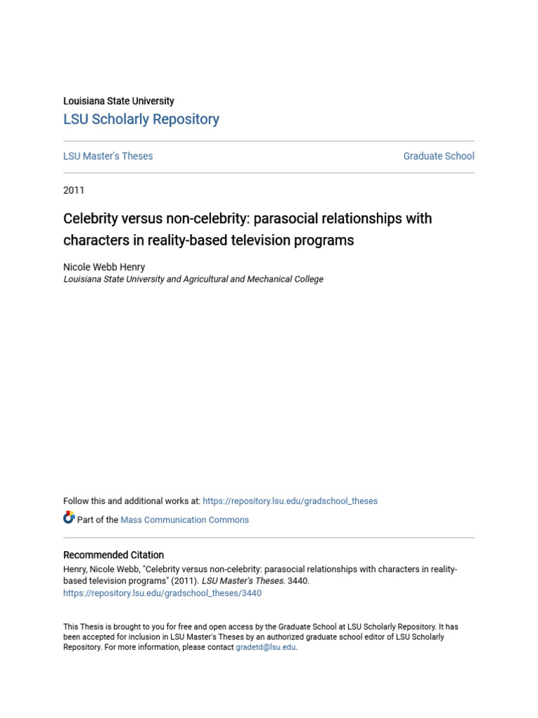 Parasocial Relationships in Reality TV | PDF | Reality Television