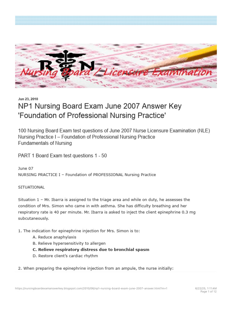 June 2007 Nursing Board Exam Answers | PDF | Urinary Incontinence ...