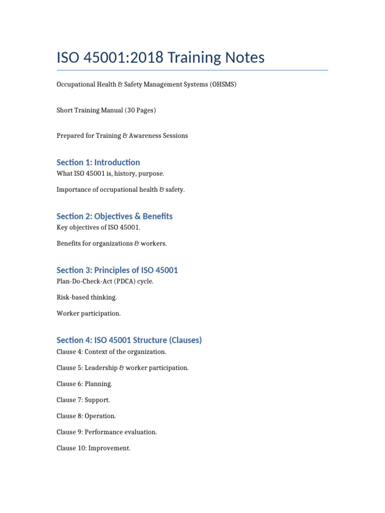 ISO 45001:2018 OHSMS Training Guide | PDF