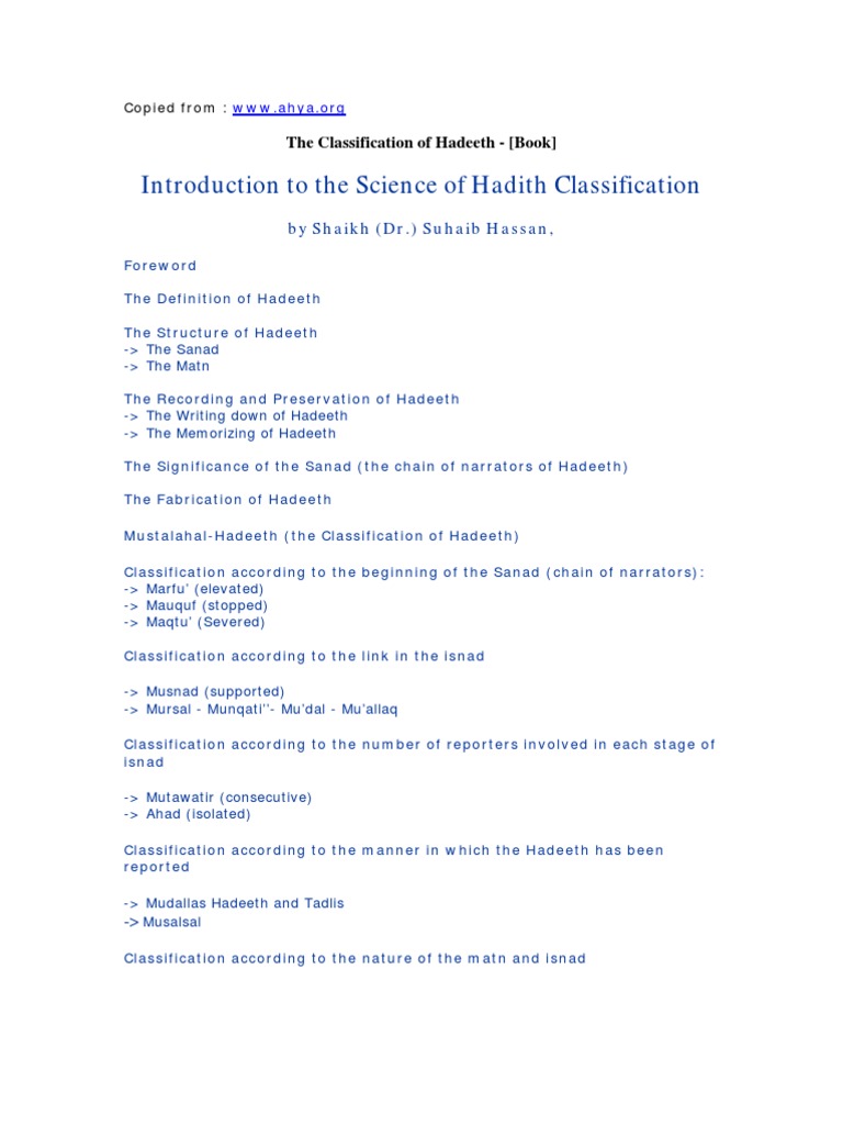 Introduction To The Science of Hadith Classification | PDF | Hadith ...