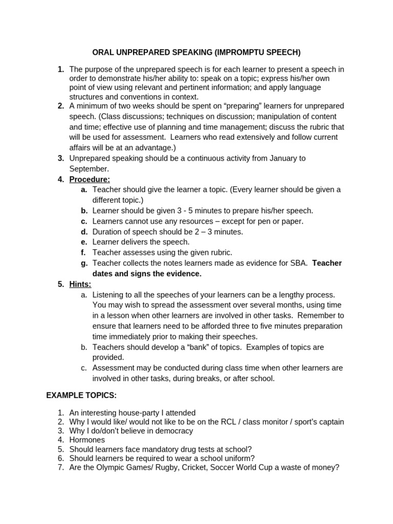 1.3 Oral Unprepared Speech | PDF