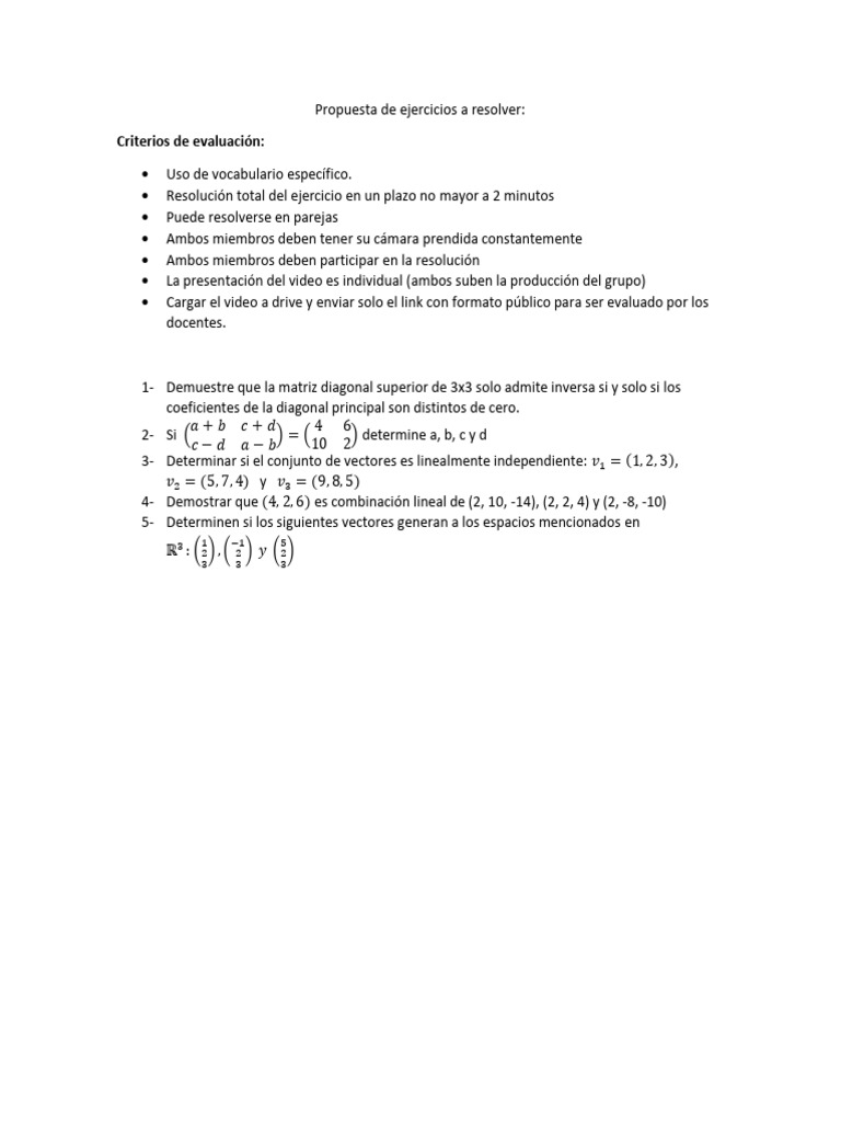 Propuesta de Ejercicios A Resolver Matematicas | PDF