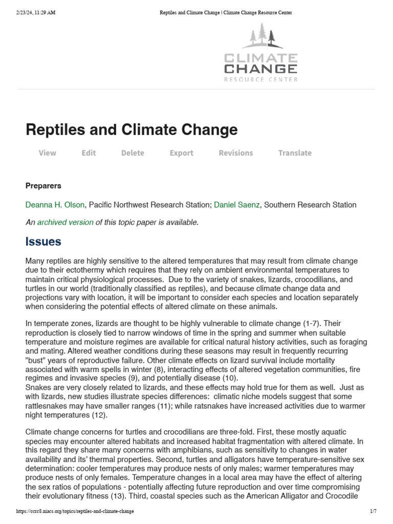 Reptiles' Vulnerability to Climate Change | PDF | Reptile | Habitat