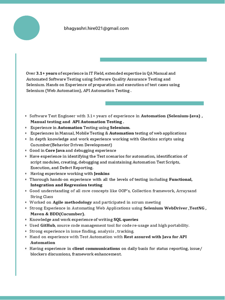 Software Test Engineer Resume | PDF | Software Testing | Selenium ...