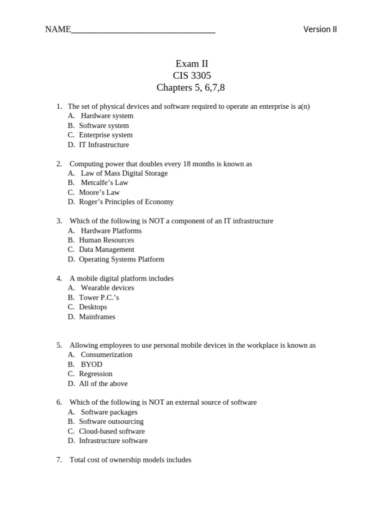 Week 7 EXAM 2 CIS 3305 Chapters 5,6,7,8 v0620 | PDF | Computer Network ...