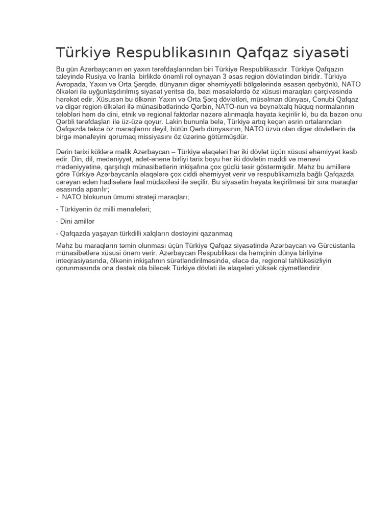 Türkiyə Respublikasının Qafqaz Siyasəti | PDF