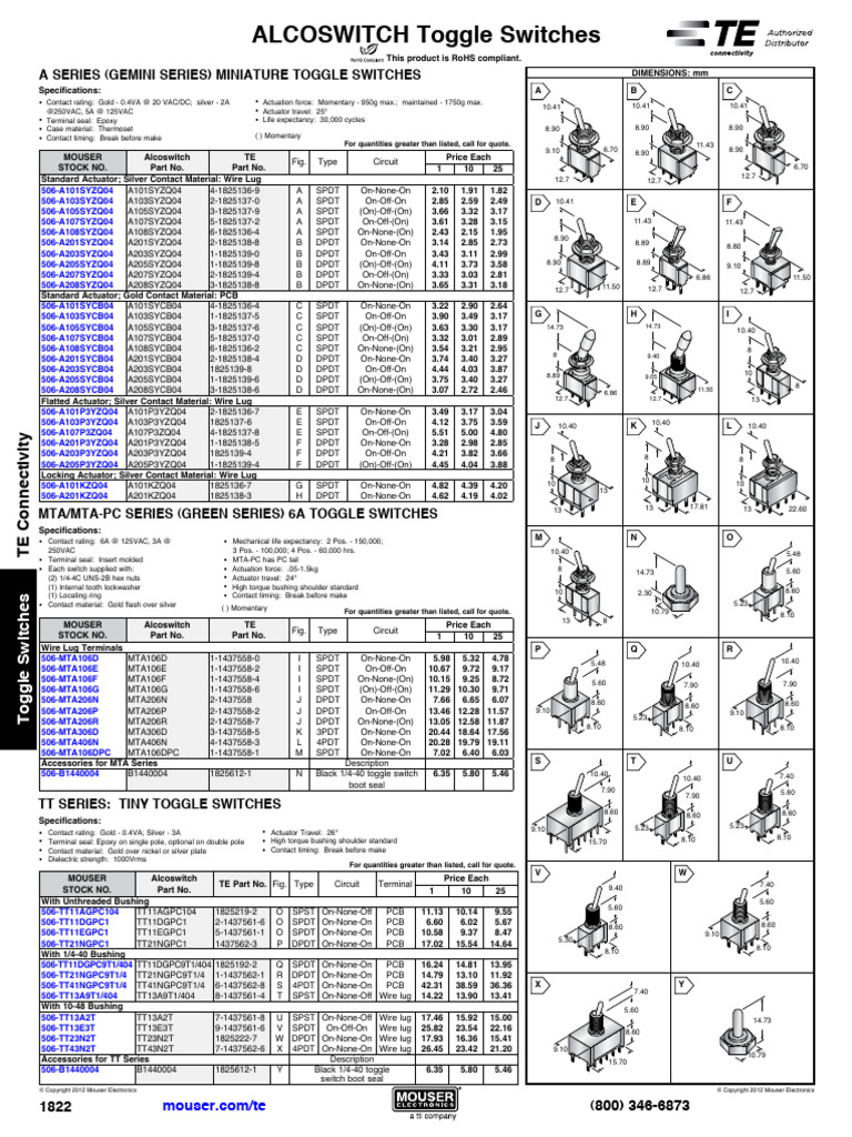 ALCOSWITCH Toggle Switches | PDF | Switch | Printed Circuit Board