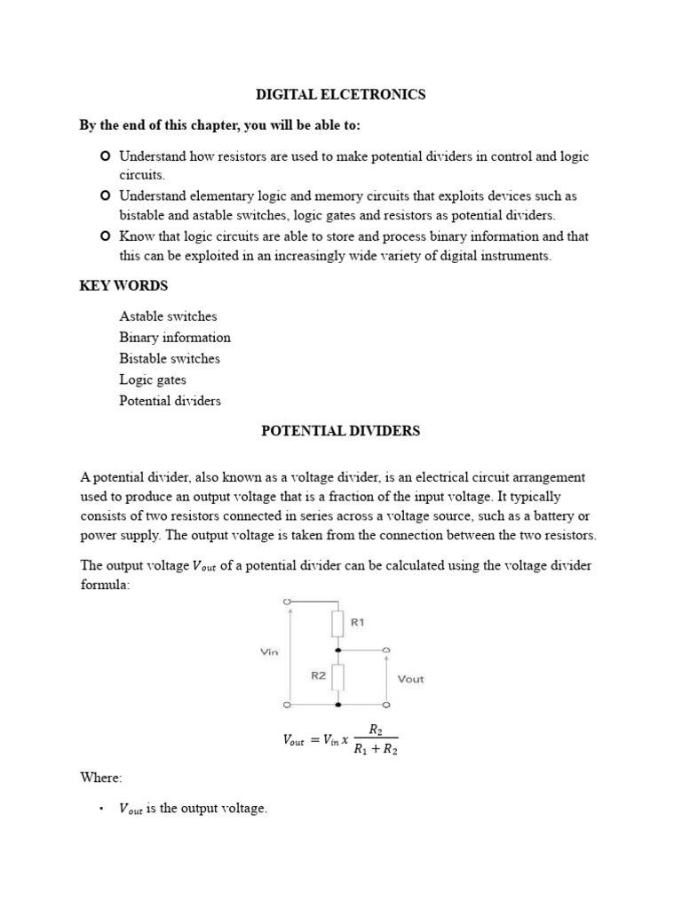 Understanding Potential Dividers and Logic Gates | PDF | Logic Gate ...