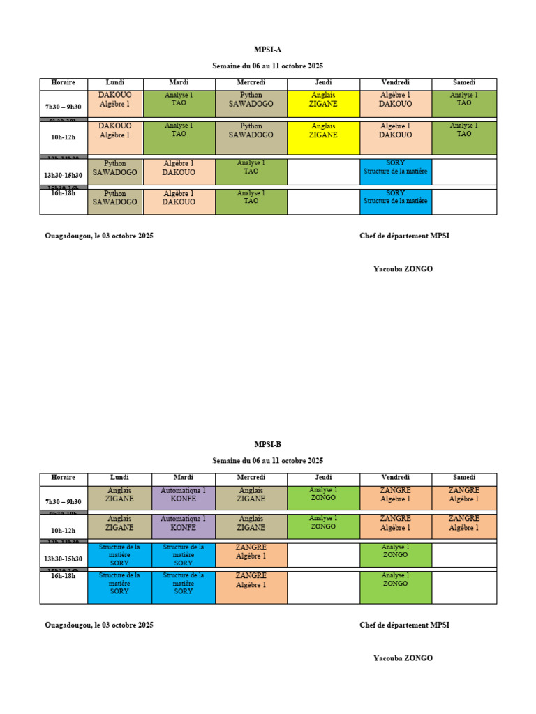 Emploi du temps MPSI du 06 au 11 octobre PDF — free download