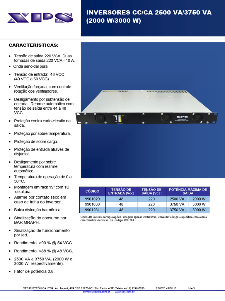 Inversores CC/CA 2500 VA e 3750 VA | PDF | Corrente direta | Eletrônicos
