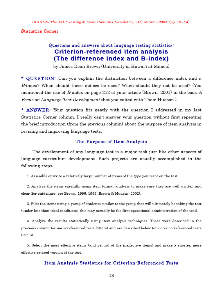 Difference Index vs. B-Index in Testing | PDF | Curriculum | Learning