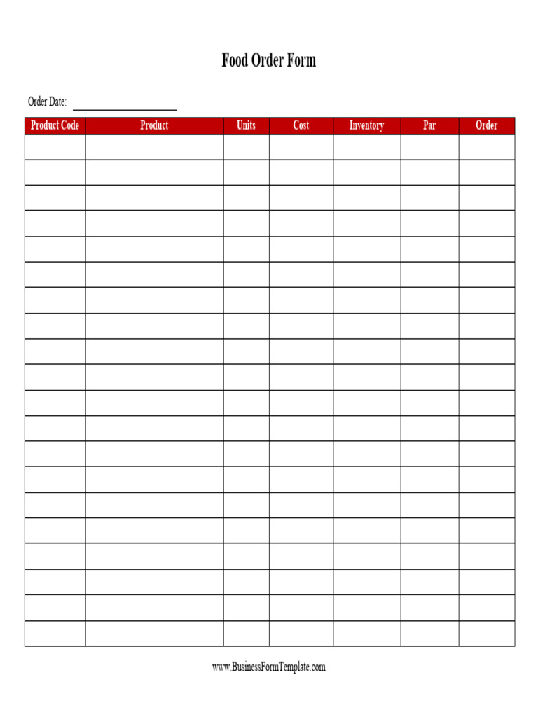 Food Order Form Template PDF | PDF