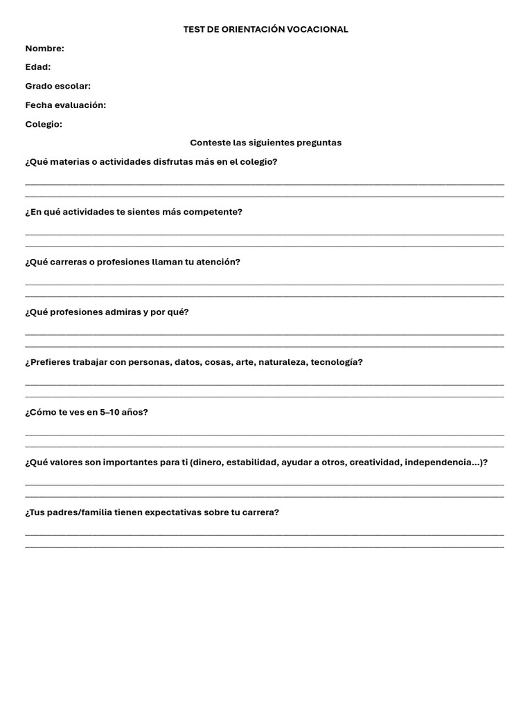 Test de Orientación Vocacional Completo | PDF